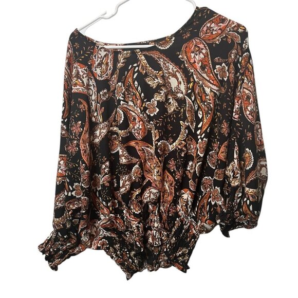 1. State Orange & Black Paisley High Neck Blouse Size M Medium H12 - Picture 2 of 2